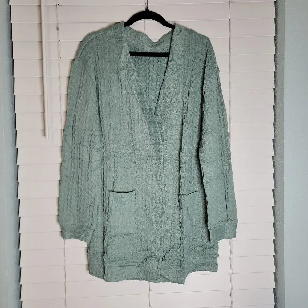 JULYCLO Women's Green Cable Knit Cardigan Sweater W Pockets - NIP